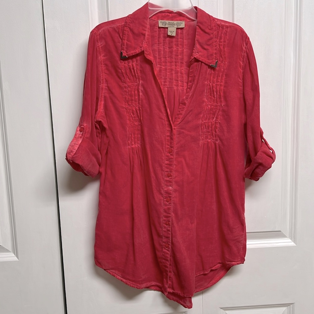 Vintage America Reddish Pink Collar Strap Sleeve Top Size S